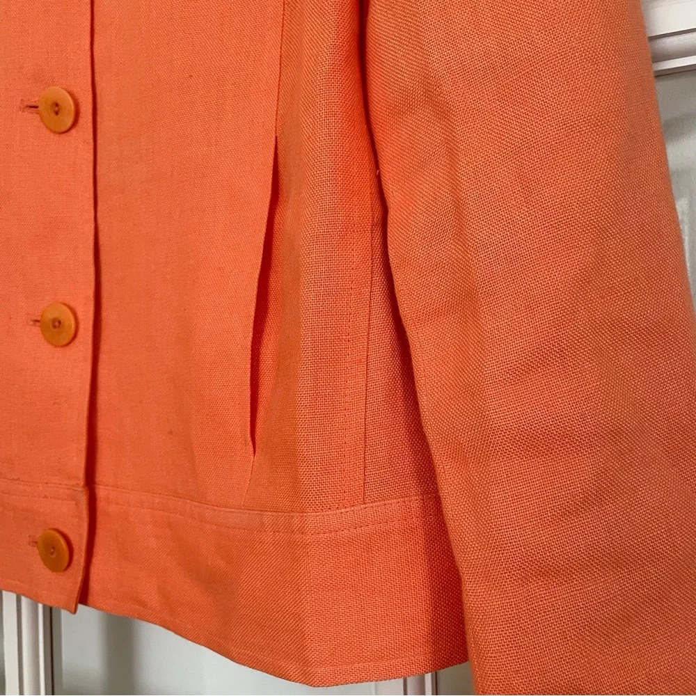 Talbots 100% linen bright orange collared short jacket women's size 8 - Picture 3 of 7